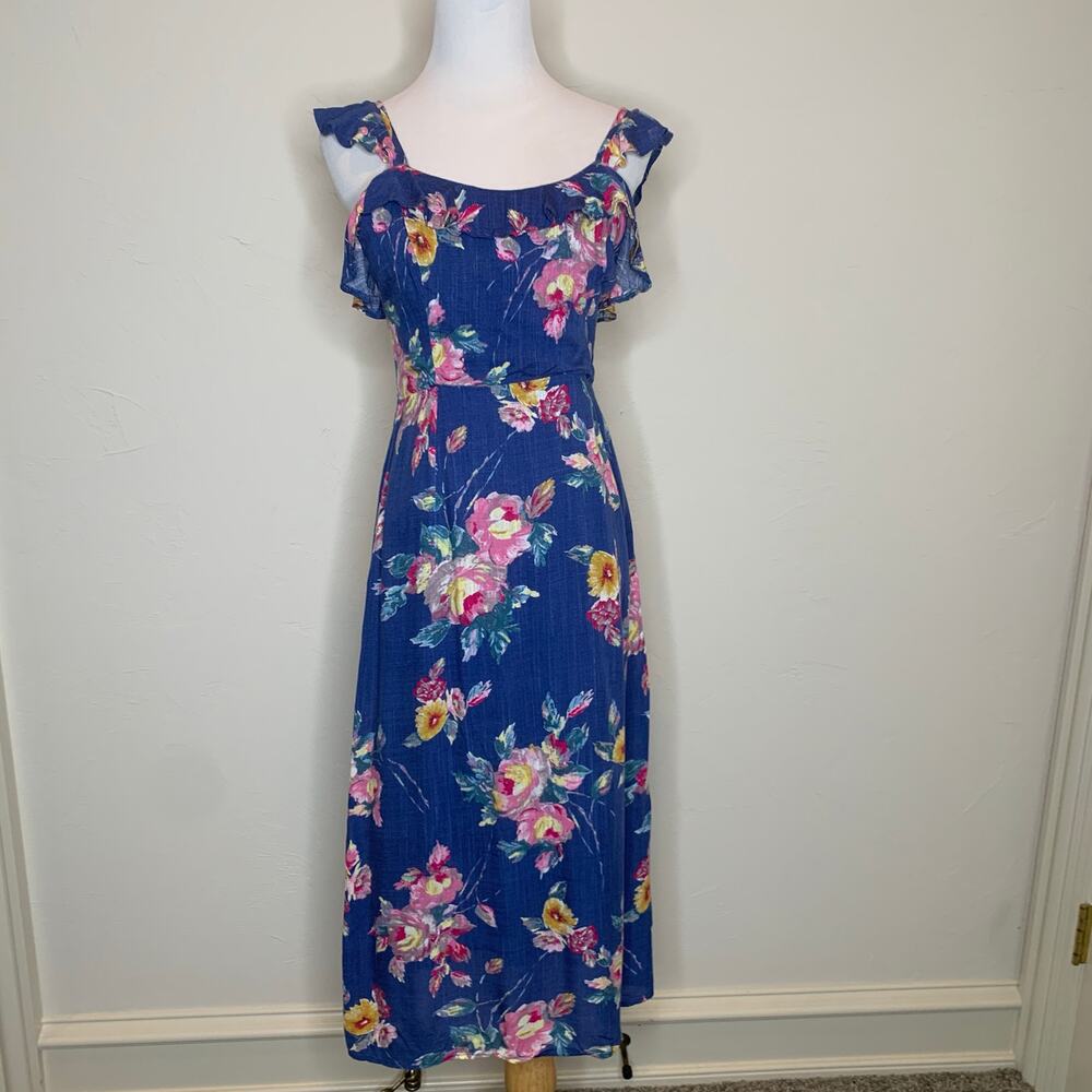 Le Lis Blue Floral Ruffle Midi Dress Sz Small